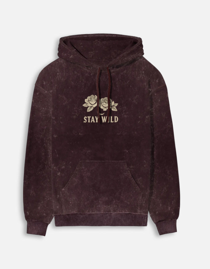 Stay Wild- Acid Washed Hoodie hoodie oversized fit acid washed cotton fabric heavyweight fabric printed design detail view by HAViT Apparel