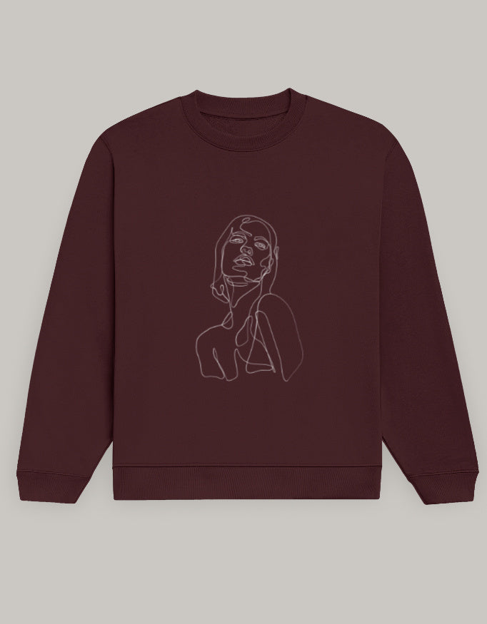 Women’s Regular Fit Sweatshirt with Abstract Line Art Print sweatshirt regular fit cotton fabric heavyweight fabric printed design detail view by HAViT Apparel