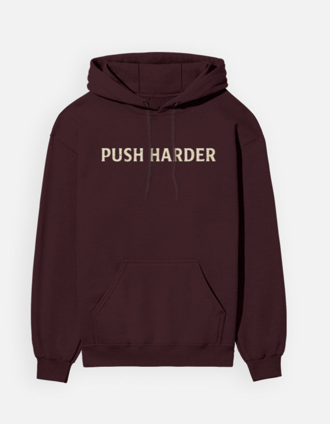 Push Harder- Hoodie sweatshirt regular fit cotton fabric heavyweight fabric detail view by HAViT Apparel