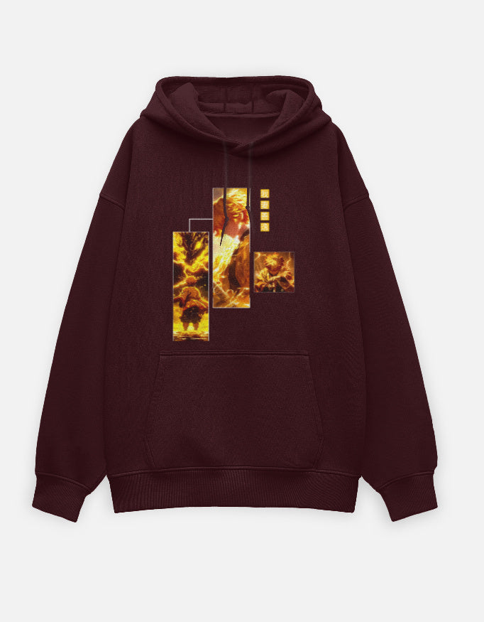 Anime Oversized Hoodie hoodie oversized fit cotton fabric heavyweight fabric printed design anime inspired design detail view by HAViT Apparel