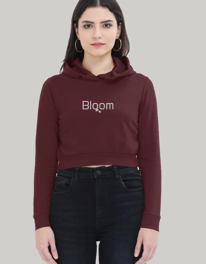 Women’s Bloom Crop Hoodie – Soft Fleece Streetwear hoodie cotton fabric heavyweight fabric graphic print printed design detail view by HAViT Apparel