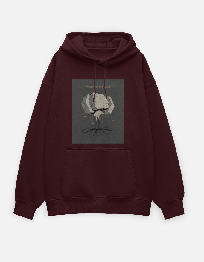 Weight Of Thought- Oversized Hoodie hoodie oversized fit cotton fabric heavyweight fabric detail view by HAViT Apparel