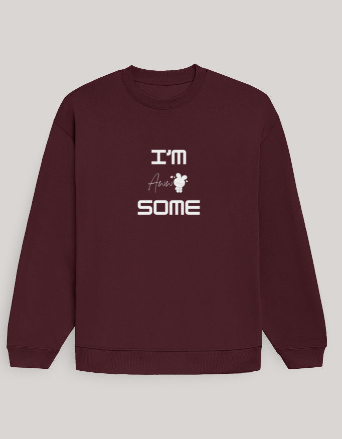 Cute Oversized Women’s Sweatshirt – I Am Aww-Some sweatshirt oversized fit cotton fabric heavyweight fabric graphic print printed design detail view by HAViT Apparel
