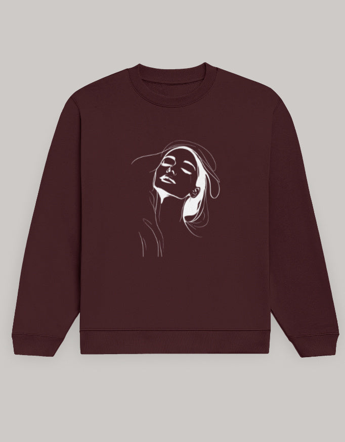 Women’s Regular Fit Sweatshirt with Elegant Outline Face Print sweatshirt regular fit cotton fabric heavyweight fabric graphic print detail view by HAViT Apparel