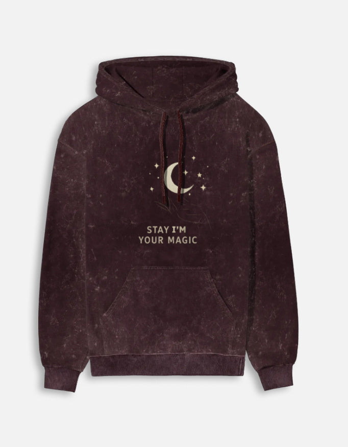 I'M Your Magic- Acid Washed Hoodie hoodie oversized fit acid washed cotton fabric heavyweight fabric graphic print printed design detail view by HAViT Apparel
