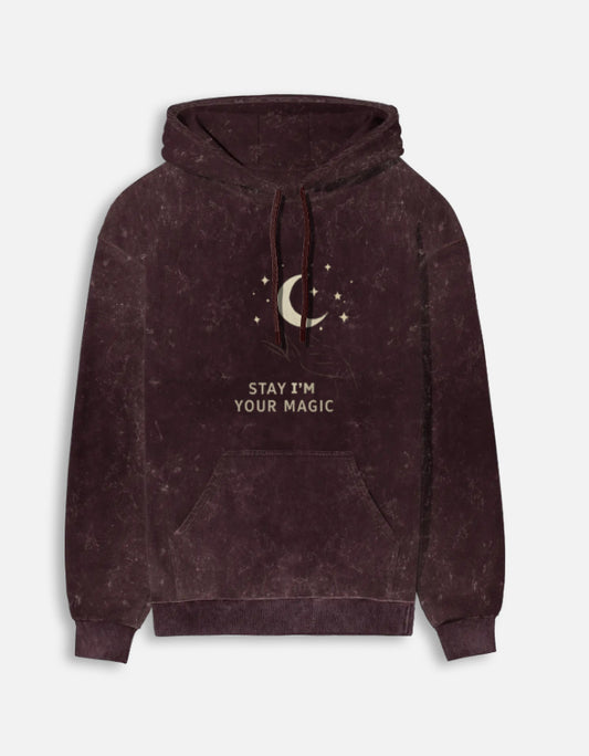 I'M Your Magic- Acid Washed Hoodie hoodie oversized fit acid washed cotton fabric heavyweight fabric graphic print printed design detail view by HAViT Apparel