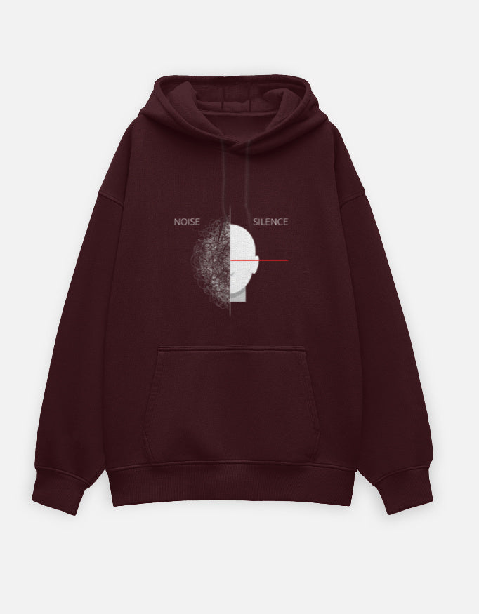 Noise & Silence- Oversized Hoodie hoodie oversized fit cotton fabric heavyweight fabric detail view by HAViT Apparel