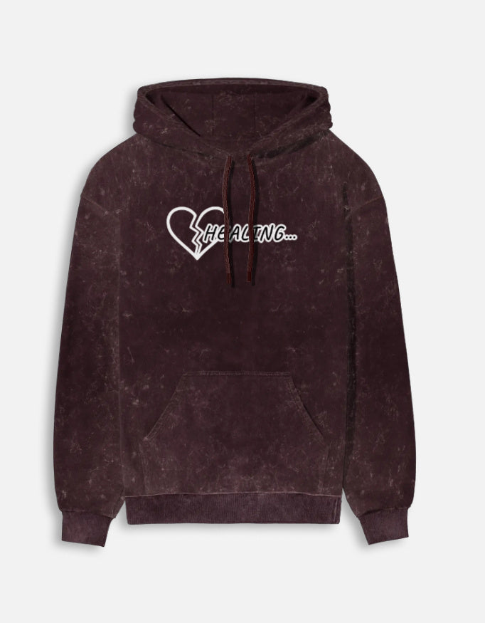 Healing- Women's Acid Wash Heavy Hoodie hoodie oversized fit acid washed heavyweight fabric detail view by HAViT Apparel