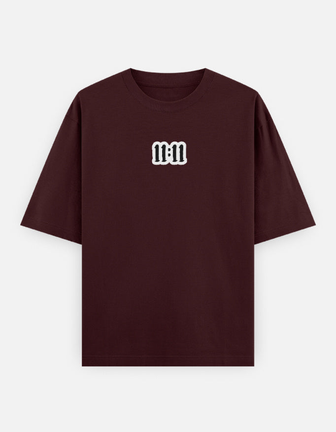 11:11 Wishmark Oversized Women’s T-Shirt jacket oversized fit cotton fabric heavyweight fabric embroidered design detail view by HAViT Apparel