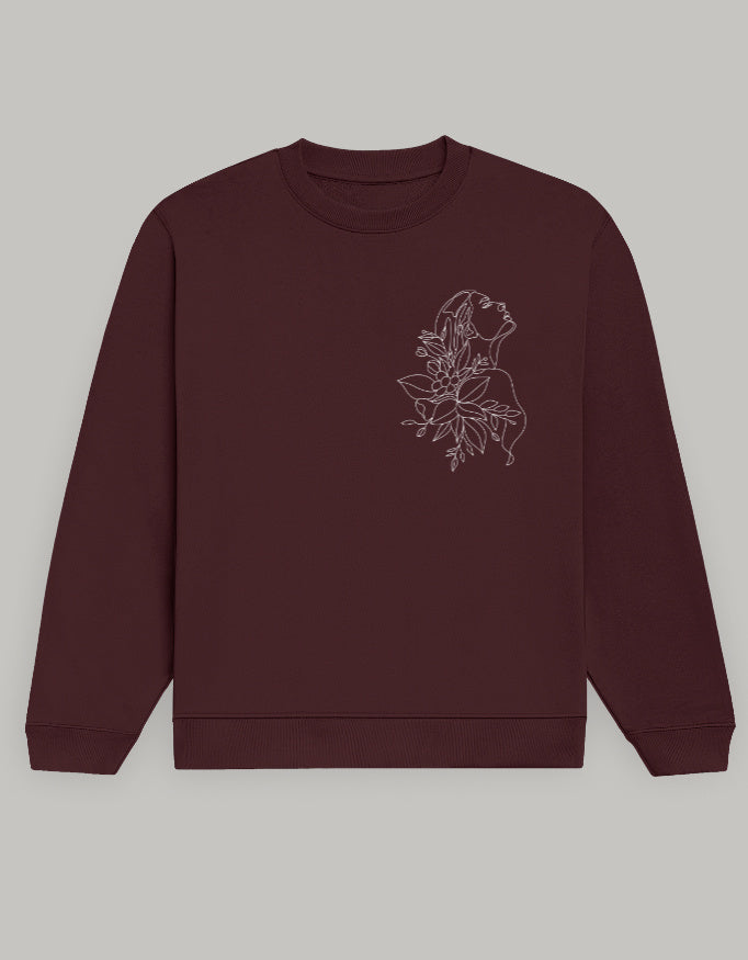 Aesthetic Line Art Women’s Sweatshirt – Floral Outline Design sweatshirt regular fit cotton fabric heavyweight fabric detail view by HAViT Apparel
