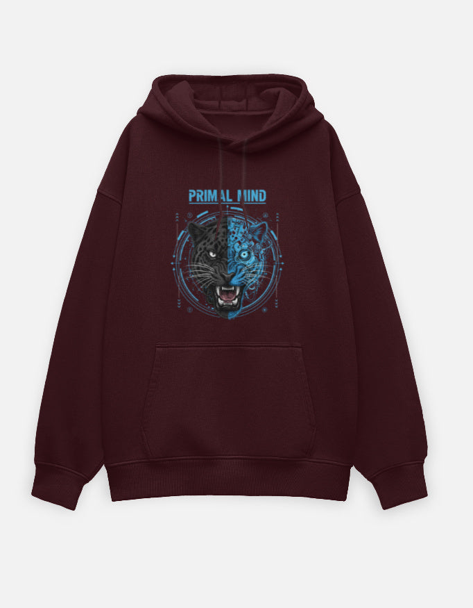 Primal Mind- Oversized Hoodie sweatshirt oversized fit cotton fabric heavyweight fabric detail view by HAViT Apparel