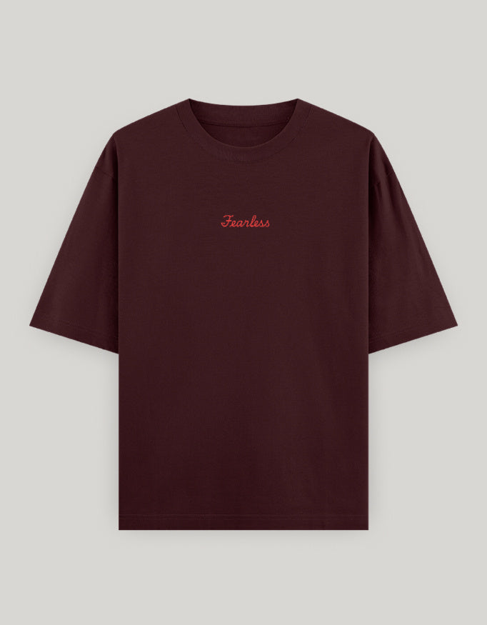 Fearless Attitude Women's Oversized Tee t-shirt oversized fit cotton fabric heavyweight fabric embroidered design detail view by HAViT Apparel