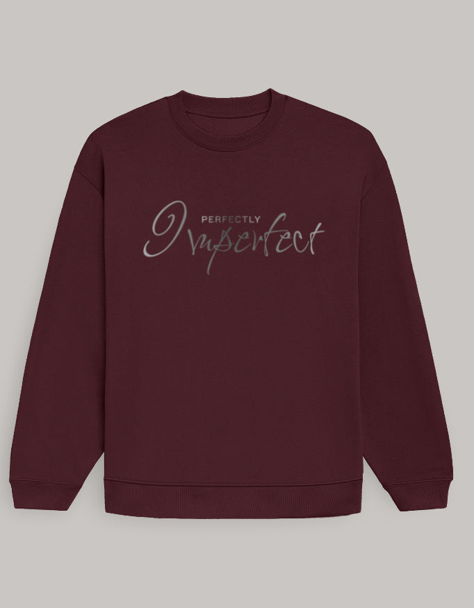 Women’s Oversized Perfectly Imperfect Sweatshirt – Minimal Aesthetic sweatshirt oversized fit cotton fabric heavyweight fabric printed design detail view by HAViT Apparel