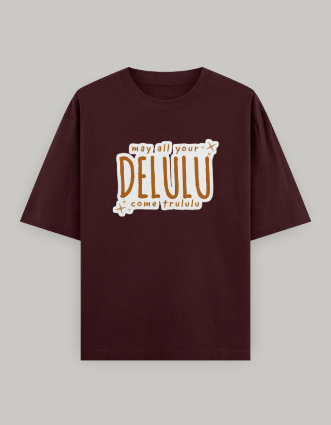 Delulu Manifestation Oversized Tee t-shirt oversized fit cotton fabric heavyweight fabric printed design detail view by HAViT Apparel