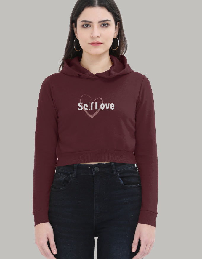 Self Love Cropped Hoodie – Heart Graphic hoodie cotton fabric heavyweight fabric graphic print detail view by HAViT Apparel