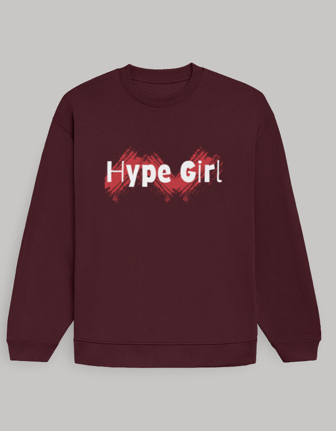 Aesthetic Oversized Women’s Sweatshirt – Hype Girl Graphic sweatshirt oversized fit cotton fabric heavyweight fabric printed design detail view by HAViT Apparel