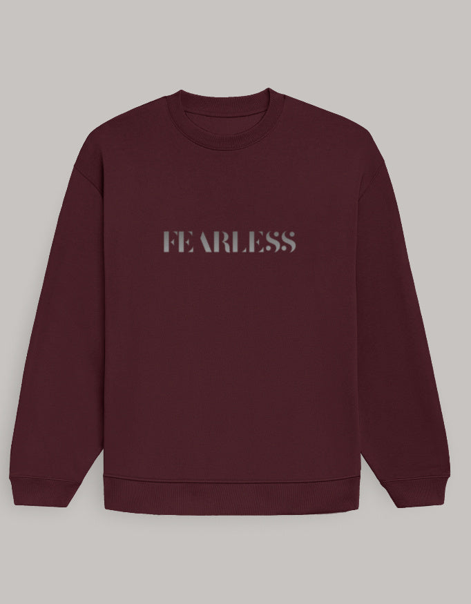 Fearless Graphic Oversized Sweatshirt for Women sweatshirt oversized fit cotton fabric heavyweight fabric printed design detail view by HAViT Apparel