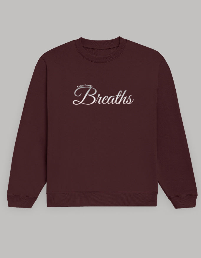 Take Deep Breaths Women Sweatshirt – Calm & Minimal Edition sweatshirt regular fit cotton fabric heavyweight fabric printed design detail view by HAViT Apparel