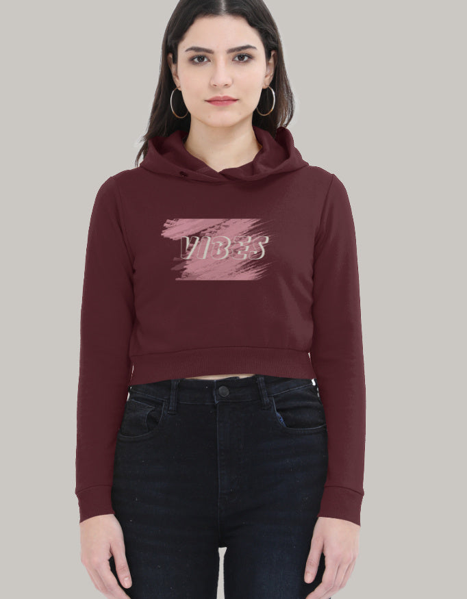 Vibes Cropped Hoodie – Brush Stroke Graphic Print hoodie cotton fabric heavyweight fabric graphic print printed design detail view by HAViT Apparel