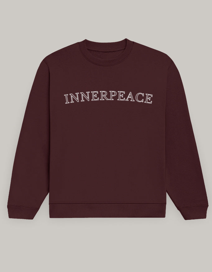 Men’s Inner Peace Graphic Sweatshirt – Clean Typography sweatshirt regular fit cotton fabric heavyweight fabric graphic print printed design detail view by HAViT Apparel