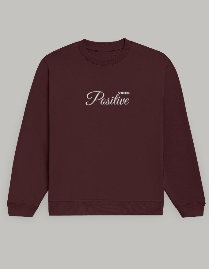 Positive Vibes Unisex Sweatshirt – Minimal Feel-Good Edition sweatshirt regular fit cotton fabric heavyweight fabric printed design detail view by HAViT Apparel
