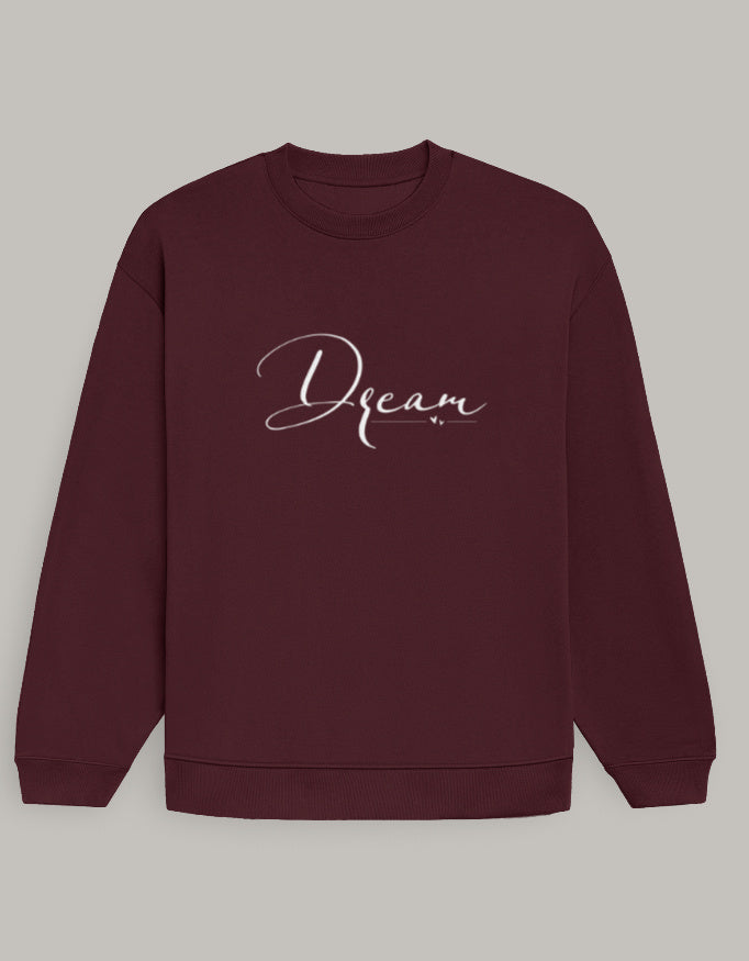 Minimal Oversized Women’s Sweatshirt – Dream Graphic sweatshirt oversized fit cotton fabric heavyweight fabric graphic print printed design detail view by HAViT Apparel