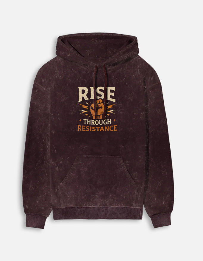 Rise Through Resistance- Acid Washed Hoodie hoodie oversized fit acid washed cotton fabric heavyweight fabric detail view by HAViT Apparel