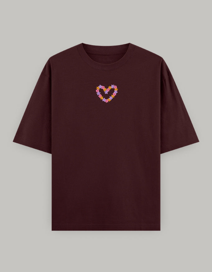 Floral Heart Statement Oversized T-Shirt t-shirt oversized fit cotton fabric heavyweight fabric embroidered design detail view by HAViT Apparel