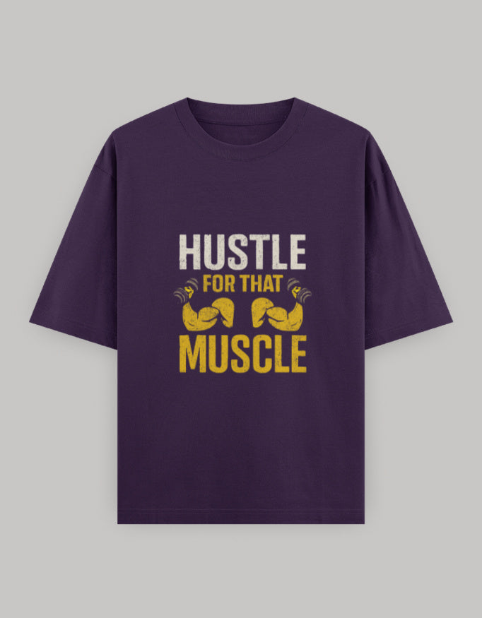 Muscle Hustle Oversize Dark Edition Tee oversized fit printed design detail view by HAViT Apparel