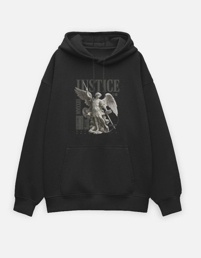 Divine Justice- Oversized Hoodie hoodie oversized fit cotton fabric heavyweight fabric detail view by HAViT Apparel