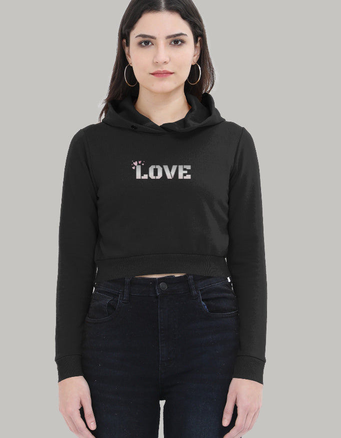 LOVE Edit – Women’s Cropped Hoodie hoodie cotton fabric heavyweight fabric printed design detail view by HAViT Apparel