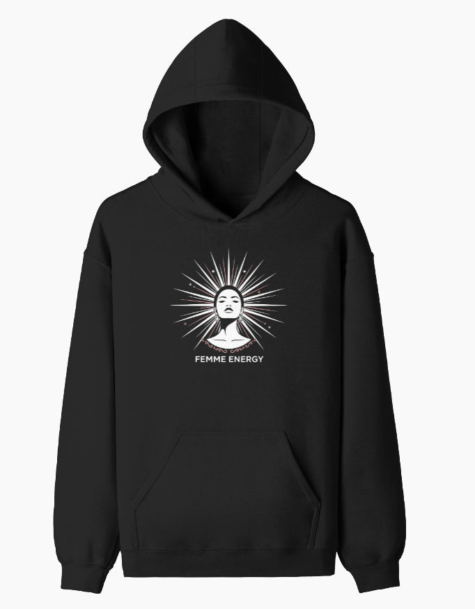 Femme Energy- Pullover Hoodie hoodie regular fit cotton fabric heavyweight fabric detail view by HAViT Apparel