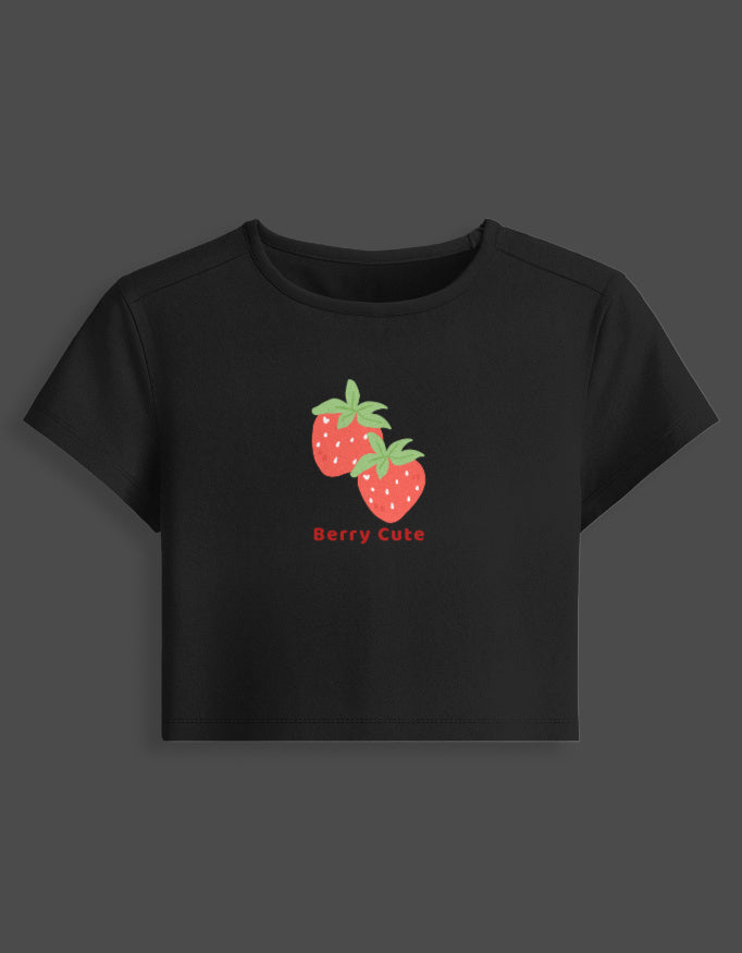 Sweet Berry Aesthetic Baby Tee cotton fabric heavyweight fabric detail view by HAViT Apparel