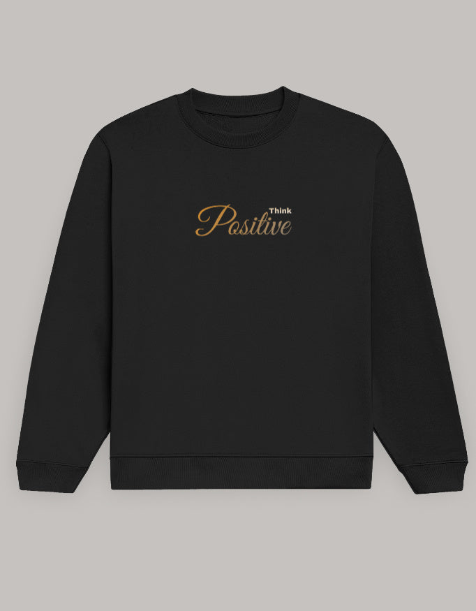 Think Positive Sweatshirt – Minimal Motivation Edition sweatshirt regular fit cotton fabric heavyweight fabric printed design detail view by HAViT Apparel