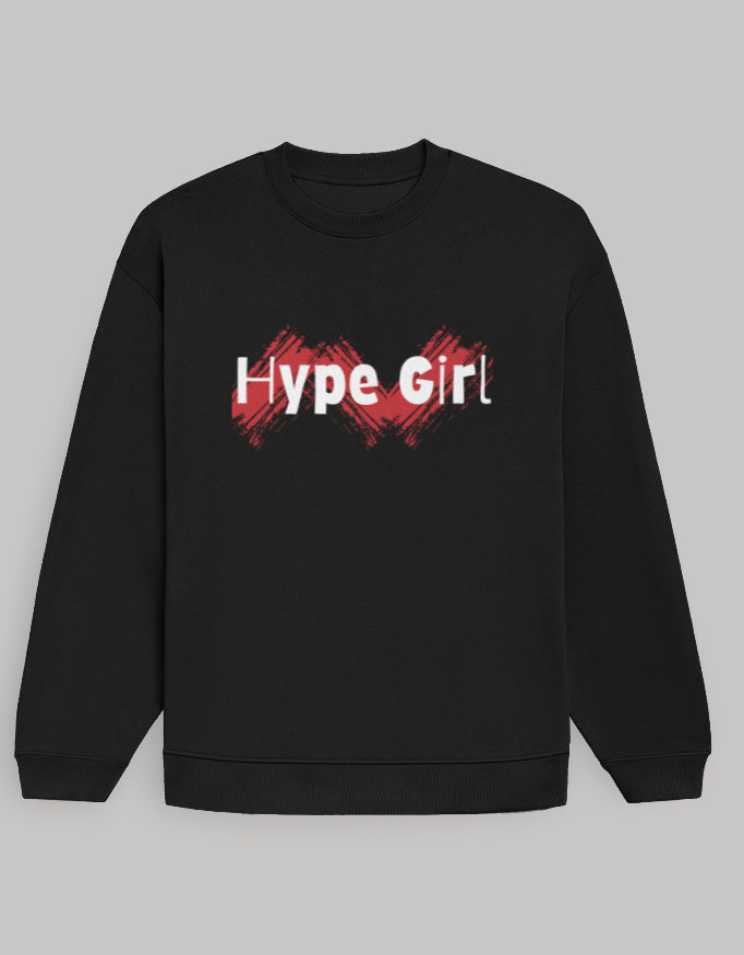 Aesthetic Oversized Women’s Sweatshirt – Hype Girl Graphic sweatshirt oversized fit cotton fabric heavyweight fabric printed design detail view by HAViT Apparel