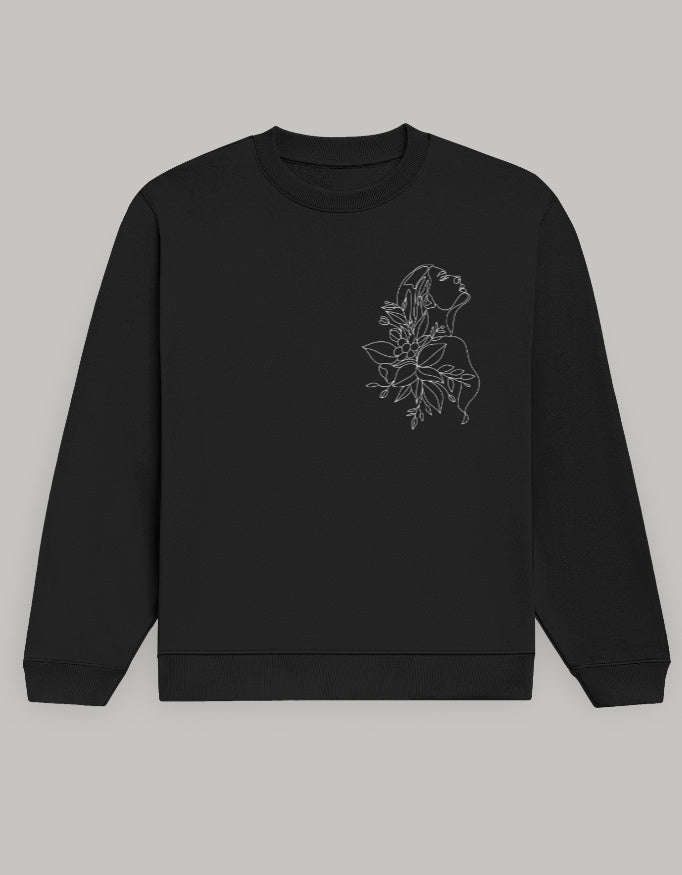 Aesthetic Line Art Women’s Sweatshirt – Floral Outline Design sweatshirt regular fit cotton fabric heavyweight fabric detail view by HAViT Apparel