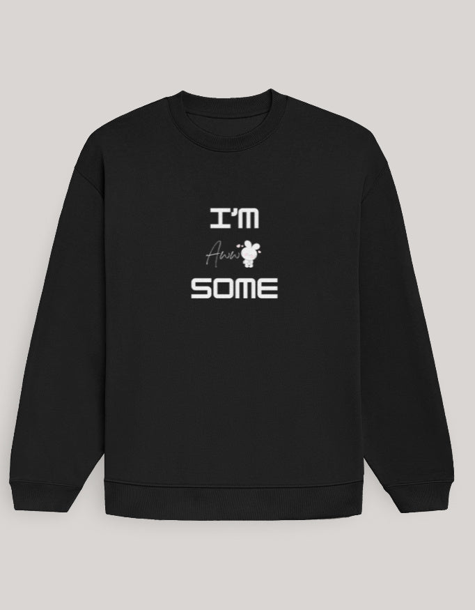 Cute Oversized Women’s Sweatshirt – I Am Aww-Some sweatshirt oversized fit cotton fabric heavyweight fabric graphic print printed design detail view by HAViT Apparel