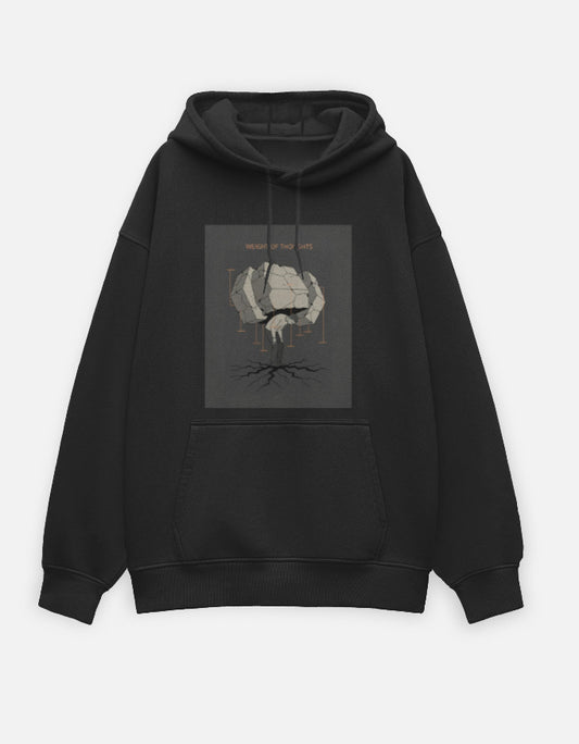 Weight Of Thought- Oversized Hoodie hoodie oversized fit cotton fabric heavyweight fabric detail view by HAViT Apparel