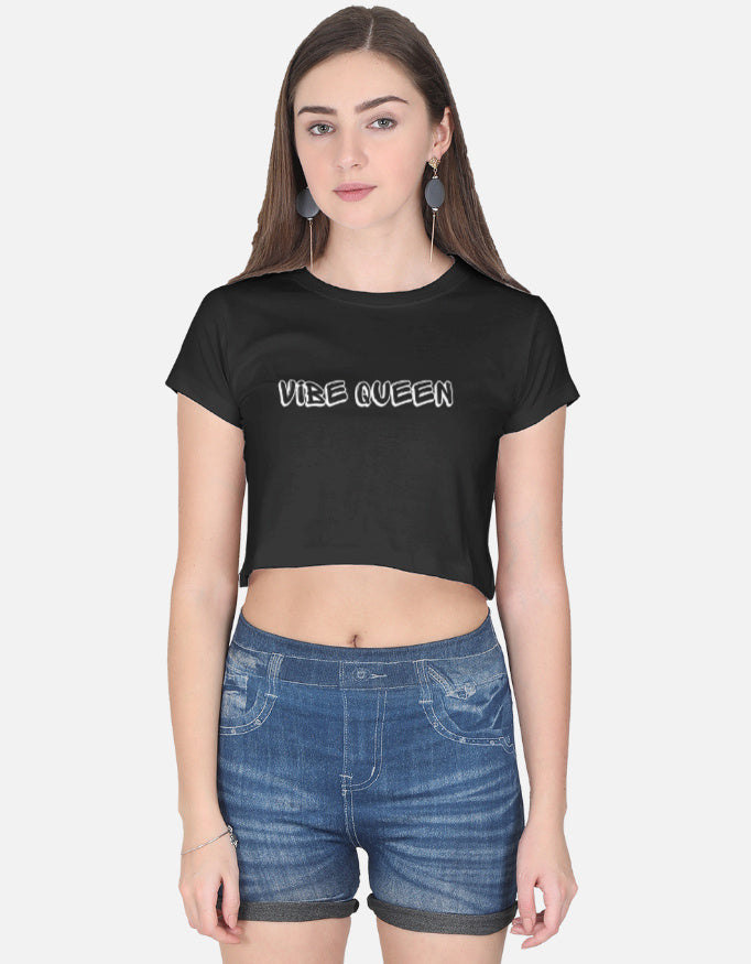 Vibe Queen Crop Top cotton fabric heavyweight fabric detail view by HAViT Apparel