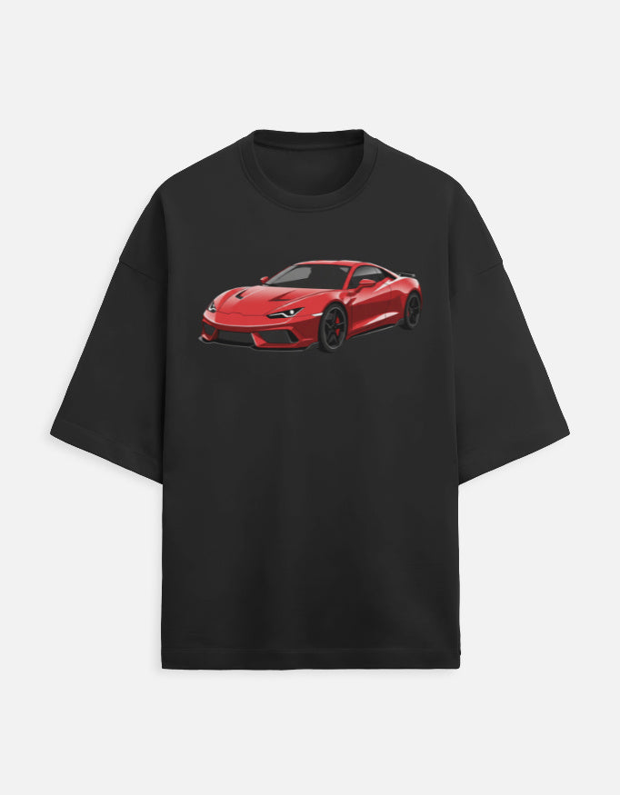 Scarlet Velocity Oversized Terry Tshirt oversized fit cotton fabric heavyweight fabric graphic print printed design detail view by HAViT Apparel
