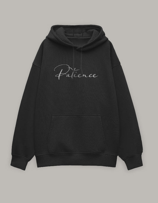 Patience Oversized Hoodie – Minimal Calm Edition hoodie oversized fit cotton fabric heavyweight fabric printed design detail view by HAViT Apparel