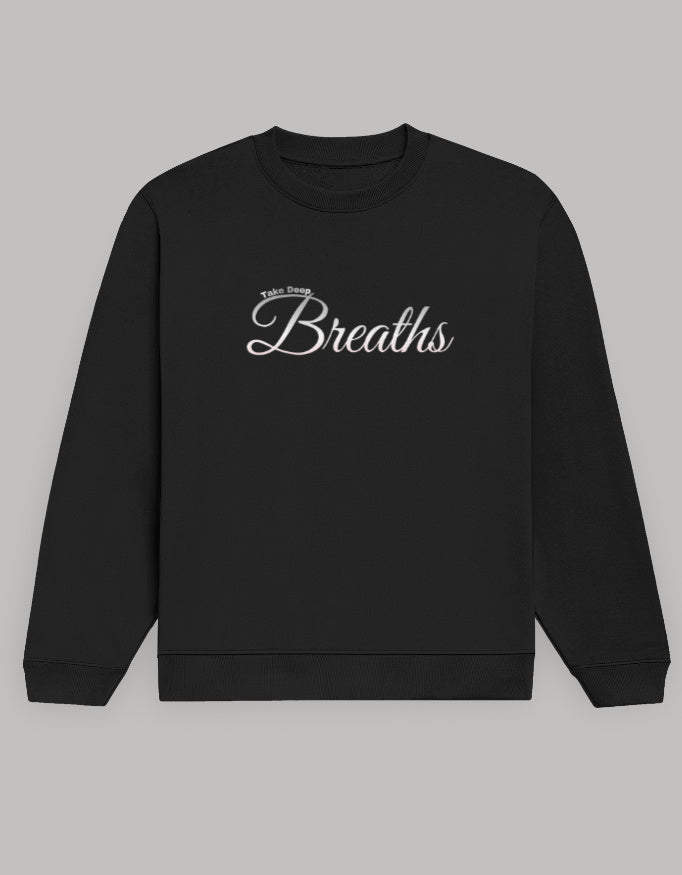 Take Deep Breaths Women Sweatshirt – Calm & Minimal Edition sweatshirt regular fit cotton fabric heavyweight fabric printed design detail view by HAViT Apparel