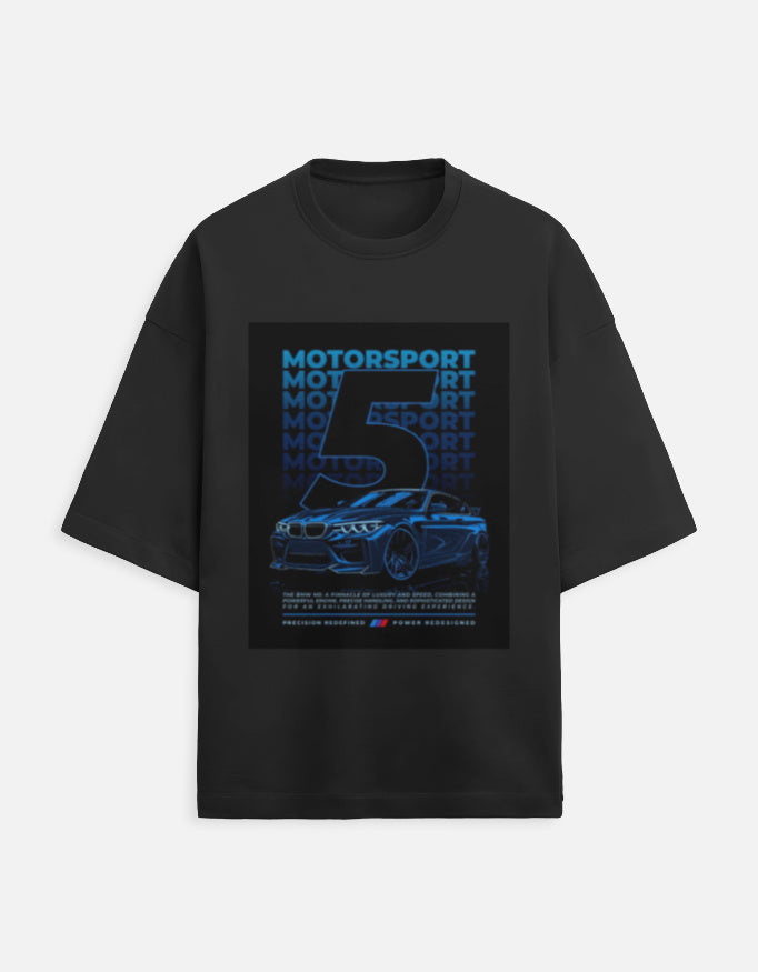 Motorsport Five Oversized Terry Tshirt oversized fit cotton fabric heavyweight fabric graphic print printed design detail view by HAViT Apparel
