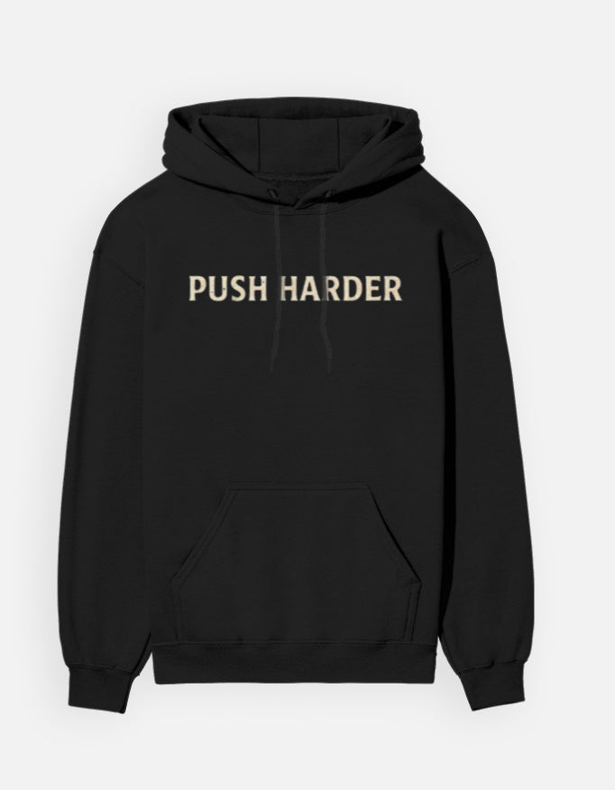 Push Harder- Hoodie sweatshirt regular fit cotton fabric heavyweight fabric detail view by HAViT Apparel