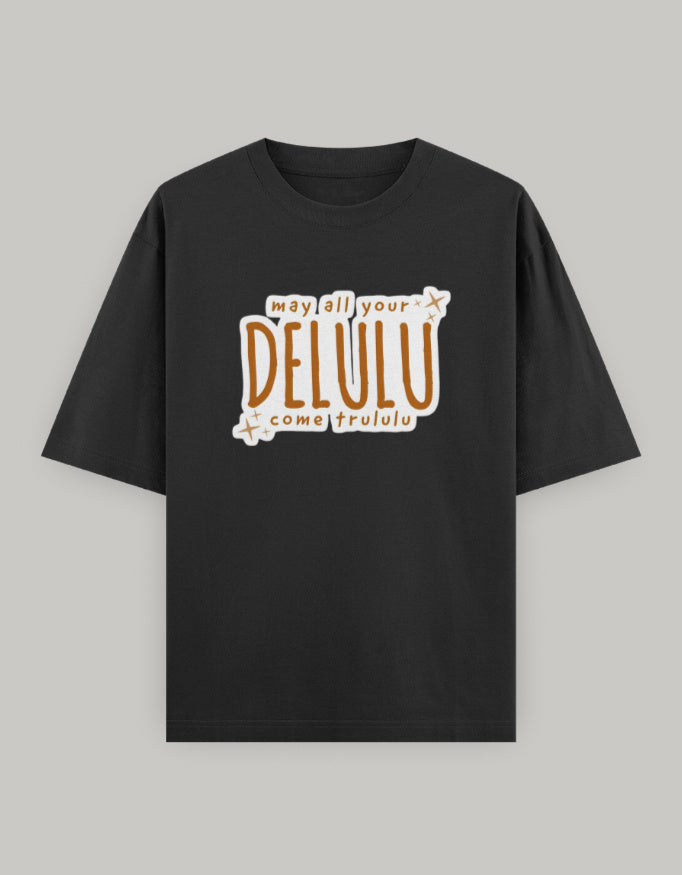 Delulu Manifestation Oversized Tee t-shirt oversized fit cotton fabric heavyweight fabric printed design detail view by HAViT Apparel