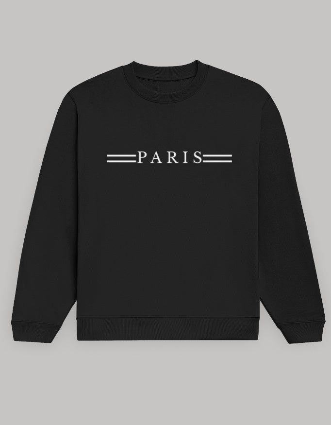 Men’s Paris Graphic Sweatshirt – Classic City Print sweatshirt regular fit cotton fabric heavyweight fabric graphic print printed design detail view by HAViT Apparel