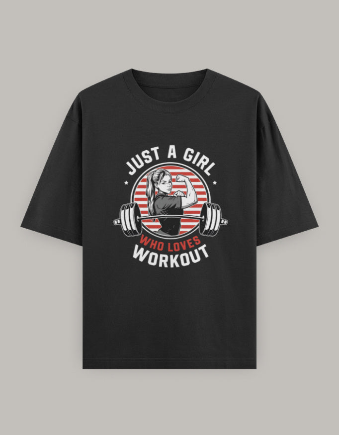 Girl Power Oversized Workout Tee t-shirt oversized fit detail view by HAViT Apparel