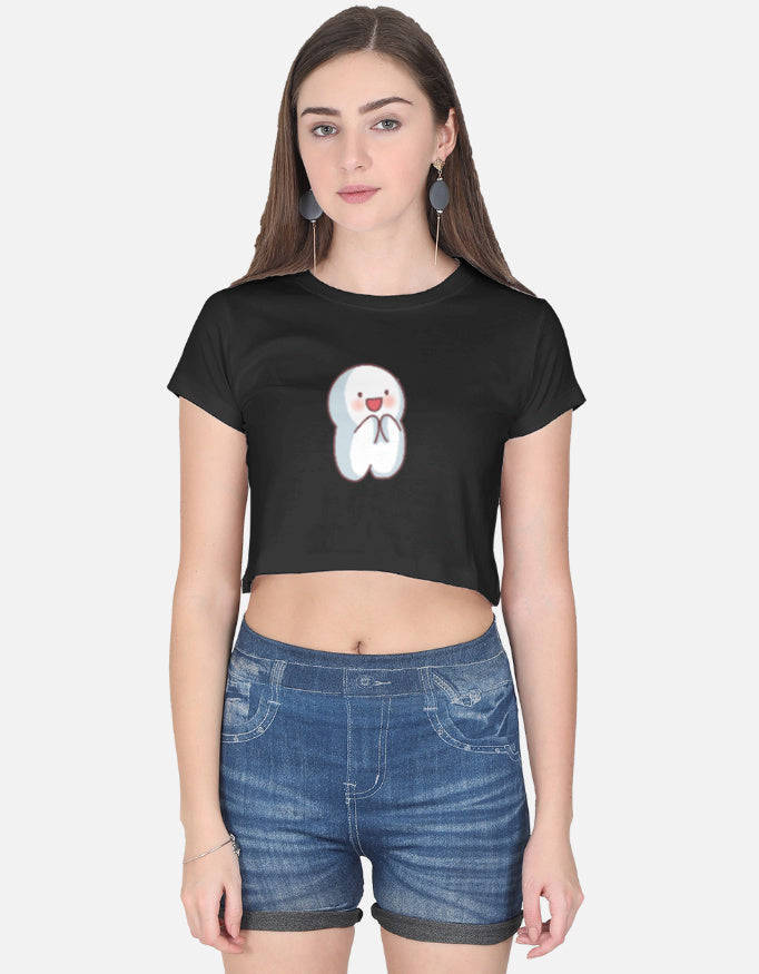 Groovy Smiley Crop Top cotton fabric heavyweight fabric detail view by HAViT Apparel
