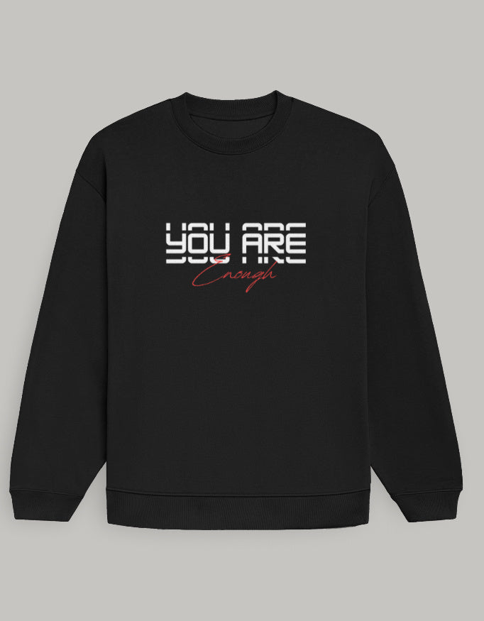 Women’s Oversized Sweatshirt – You Are Enough Graphic Dark Edition sweatshirt oversized fit cotton fabric heavyweight fabric graphic print detail view by HAViT Apparel