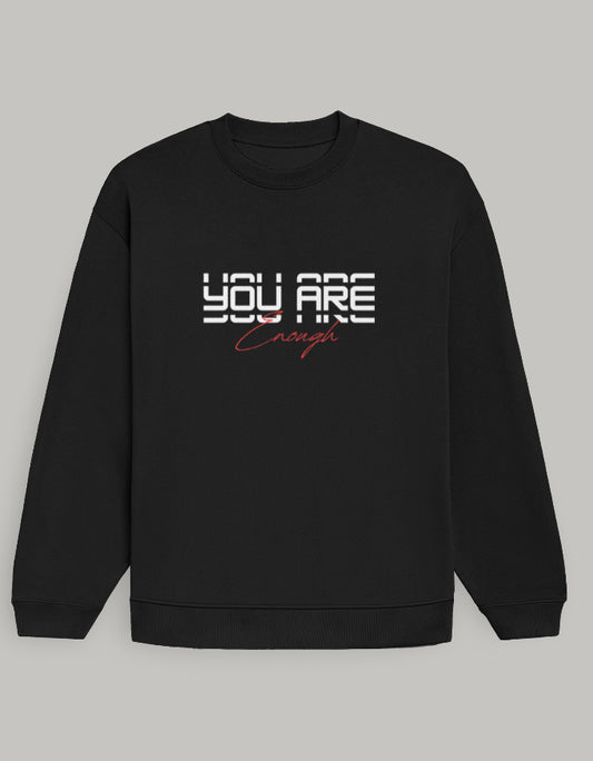 Women’s Oversized Sweatshirt – You Are Enough Graphic Dark Edition sweatshirt oversized fit cotton fabric heavyweight fabric graphic print detail view by HAViT Apparel